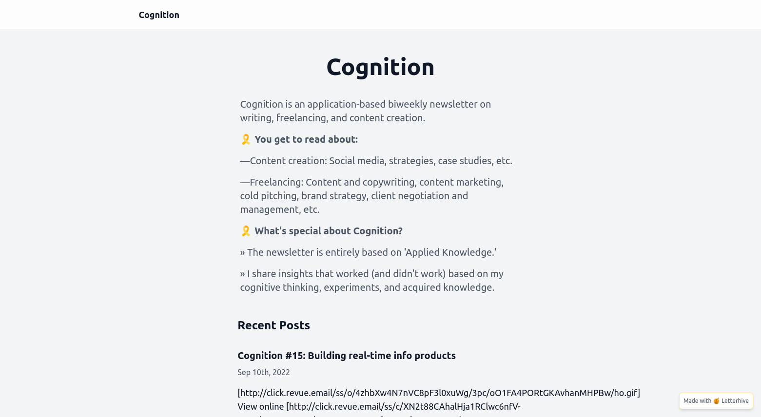 Screenshot for Cognition newsletter
