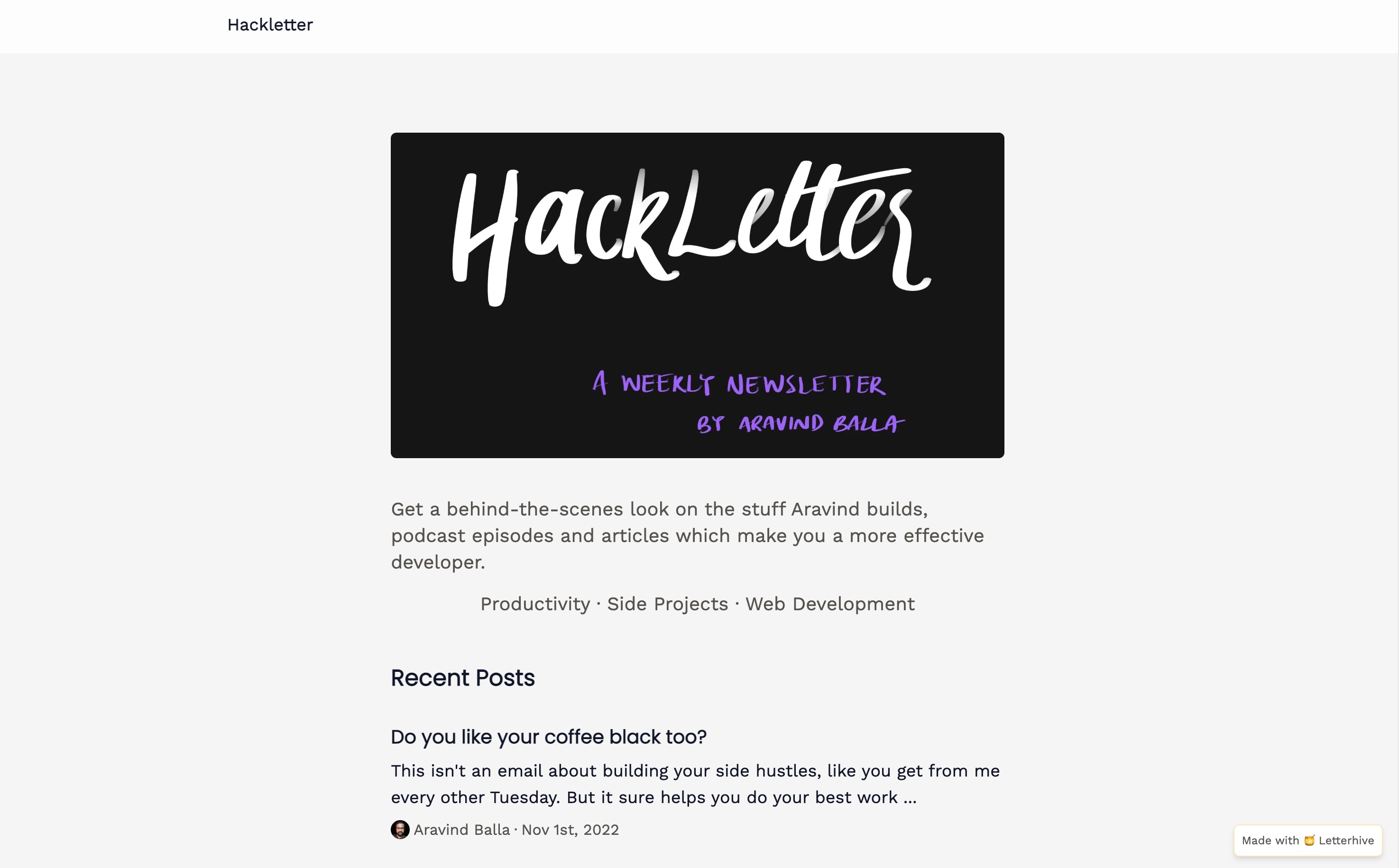 Screenshot for Hackletter newsletter
